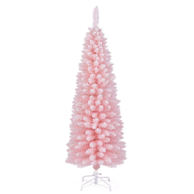 Dreamade 5ft Pink Slim Pencil Christmas Tree, Artificial Unlit Skinny Xmas Full Tree with 328 Branch Tips