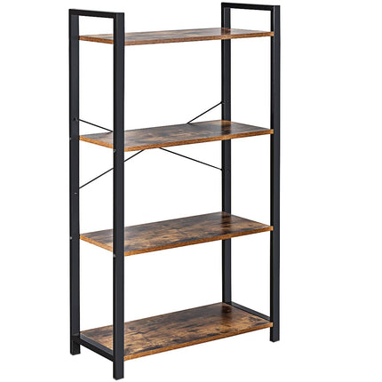 Dreamade 4-Tier Industrial Bookshelf, Vintage Bookcase with Metal Frame, Standing Shelf Unit