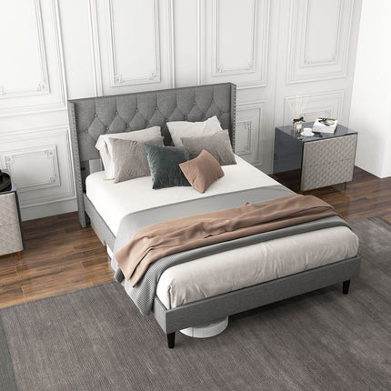Dreamade Full Size Linen Fabric Upholstered Platform Bed Frame