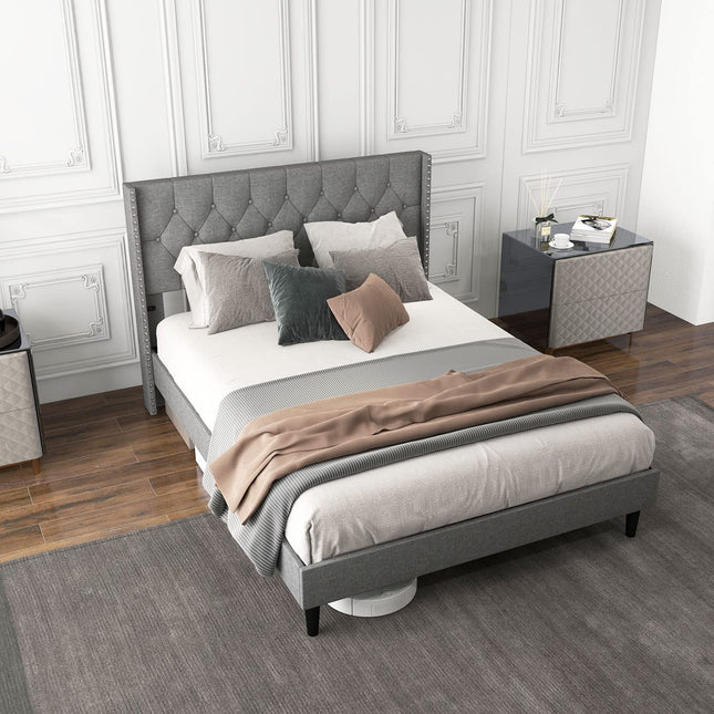 Dreamade Full Size Linen Fabric Upholstered Platform Bed Frame
