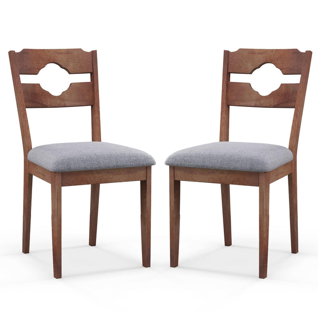Dreamade Wooden Dining Chairs Set of 2/4, Rubber Wood Dinner Chair w/Hollowed Backrest & Padded Seat