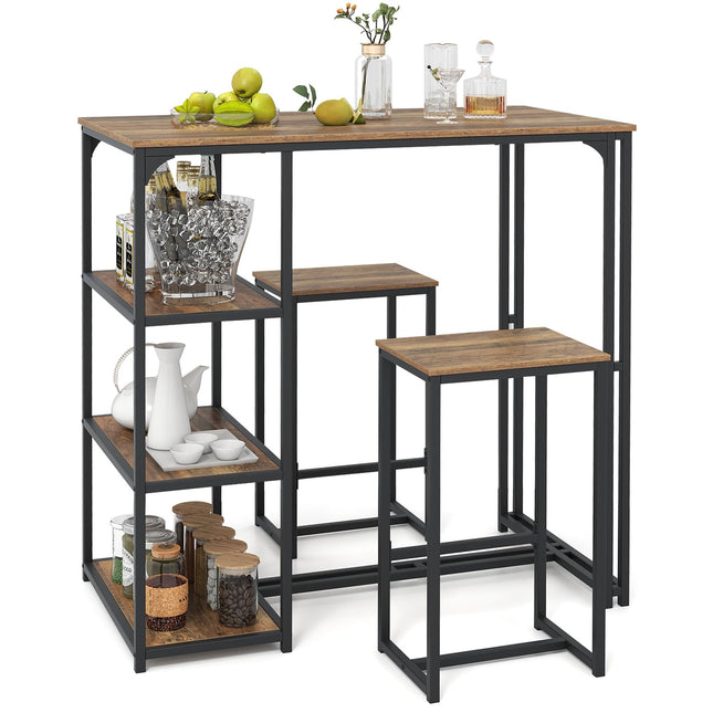 Dreamade 3-Piece Dining Table Set for 2 Bar-Height Kitchen Table with 2 Stools