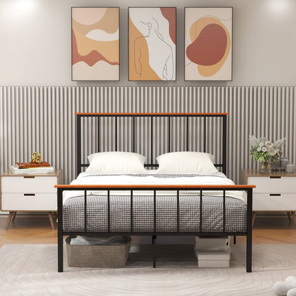 Dreamade Queen/Full Size Metal Platform Bed Frame with Spindle Headboard & Footboard, Black