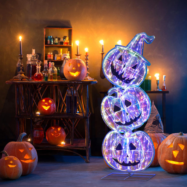 Dreamade 3.4 Ft Halloween Decorations, Light up Stacked Pumpkins with 150 LED Lights