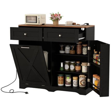 Tilt Out Trash Can Cabinet 9.25 Gallon, Kitchen Island with Power Outlet