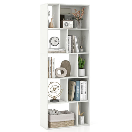 Dreamade 5-Tier Geometric Bookshelf, 63" Modern Tall Bookcase, 10-Cube Storage Organizer