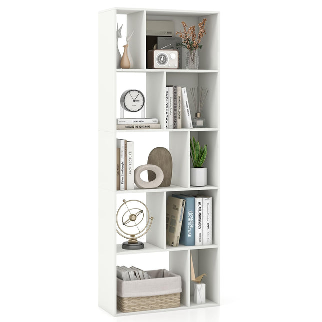 Dreamade 5-Tier Geometric Bookshelf, 63" Modern Tall Bookcase, 10-Cube Storage Organizer