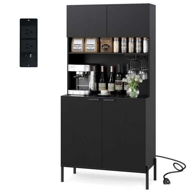 Dreamade 64.5" Kitchen Pantry Cabinet with Charging Station, Tall Buffet Hutch with Storage Cabinets