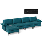 4 Seat Chaise Lounge 1 USB Socket / Blue