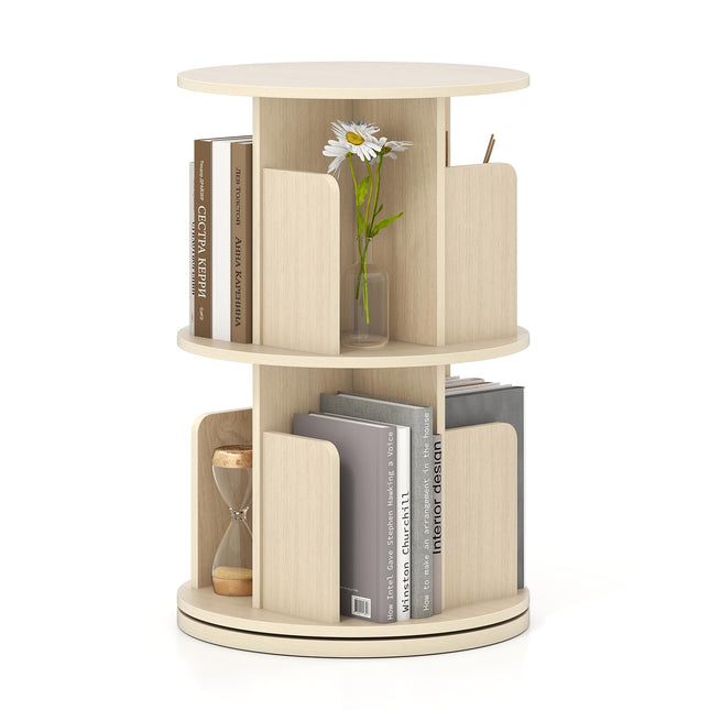Dreamade 2-Tier Rotating Bookshelf 360° Display Rack w/Dividers & Anti-Falling Baffles