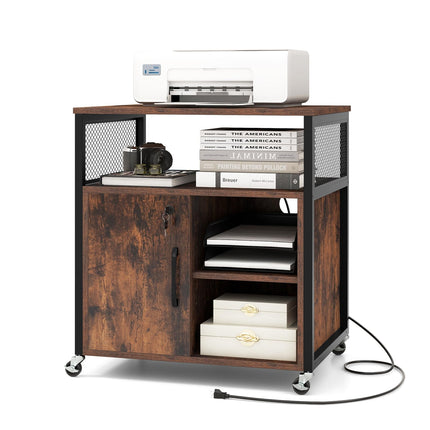 Dreamade File Cabinet, Lateral Filing Cabinet with Lock, Wheels, Charging Station, Cable Hole, Lockable Side Cabinet