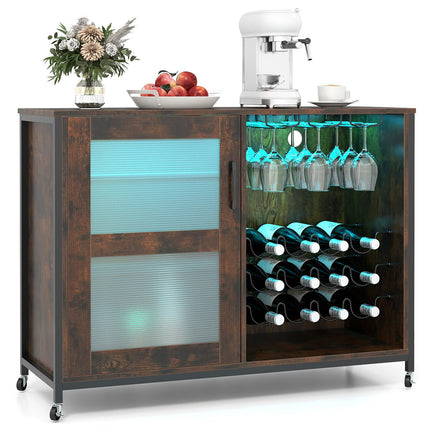 Dreamade Wine Bar Cabinet with LED Light Kitchen Buffet Sideboard
