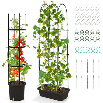 Dreamade Set of 2 Raised Garden Bed w/Trellis & Plant Cage, Planter Box w/ 71” Cucumber Trellis