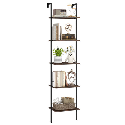 Dreamade 5 Tier Ladder Shelf Wall Mount Bookshelf with Anti-Tipping Kits & Metal Frame