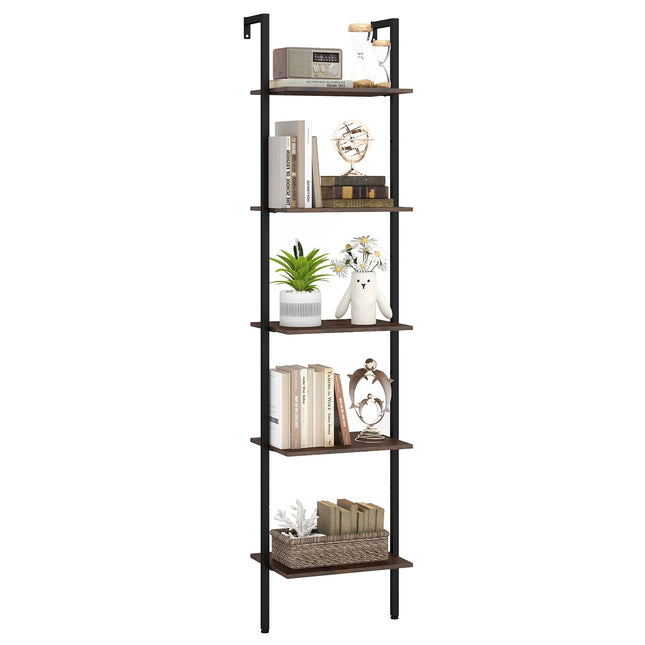 Dreamade 5 Tier Ladder Shelf Wall Mount Bookshelf with Anti-Tipping Kits & Metal Frame