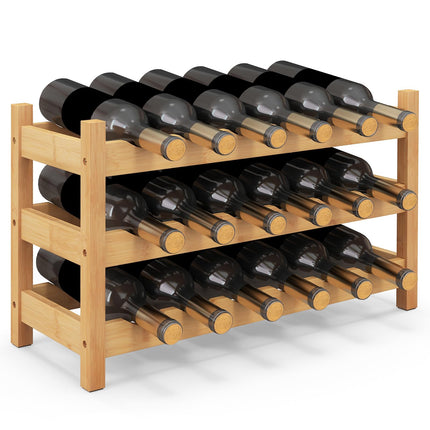Dreamade Bamboo Wine Rack, 3 Tier 18 Bottle Wine Storage Cabinet Shelf, Small Wine Rack Bottle Organizer Freestanding Counter