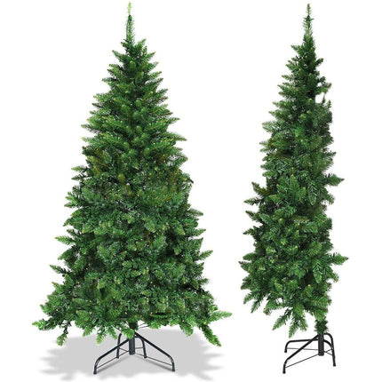 5ft/6ft Prelit Half-Shape Christmas Tree, Premium PVC Needles Artificial Tree - DreamadeUS