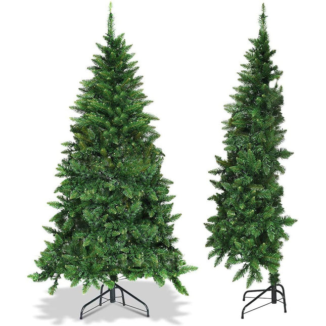 5ft/6ft Prelit Half-Shape Christmas Tree, Premium PVC Needles Artificial Tree - DreamadeUS
