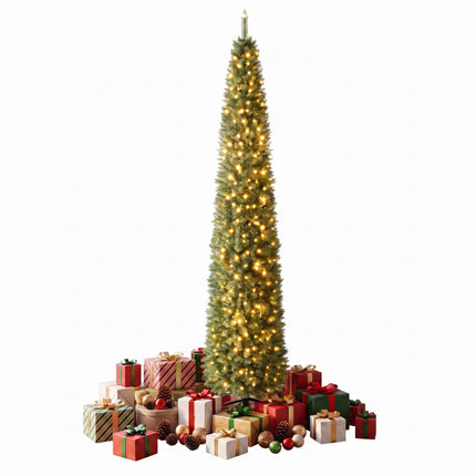 DREAMADE 5/6/7/8/9 FT Pre-Lit Pencil Christmas Tree, Slim Artificial Xmas Tree