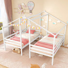 Dreamade Double Twin Bed Frames for Kids, Wood House Shaped Platform with Built-in Nightstand & USB Port