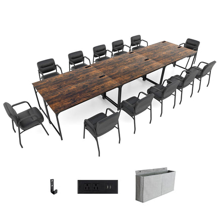 Dreamade 30 FT Conference Table with Charging Station, 60" x 24" Rectangular Large Meeting Room Desk with Storage Bag & Hook