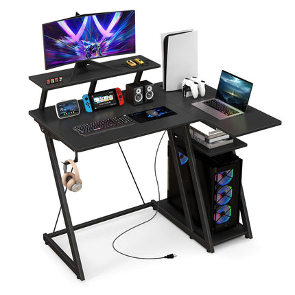 Dreamade 39” L-Shaped Computer Desk with Power Outlets