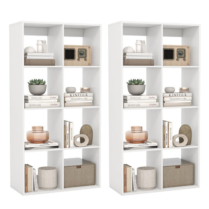 Dreamade 8-Cube Bookcase, White Cubby Bookshelf w/Back Guardrail & Anti-Tipping Kits