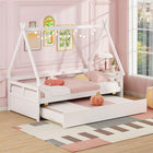 Dreamade Twin House Bed with Trundle, Wood Montessori Tent Bed Frame with Safety Guardrail