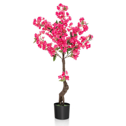 Dreamade 41” Artificial Plum Blossom Tree, Fake Floral Plant with 92 Flowers & Realistic Trunk in Plastic Nursery Pot