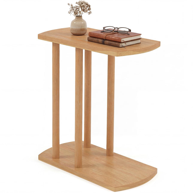 Dreamade C-Shaped Teak Wood Side Table Set of 1/2 Narrow 2-Tier Couch Tables