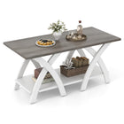 Dreamade Farmhouse Coffee Table 2-Tier Wood Center Table with Storage Shelf & X-Shaped Support Legs