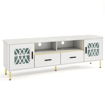 Dreamade TV Stand for TV up to 80", 71-Inch Modern Entertainment Center with Glass Doors & 2 Storage Drawers
