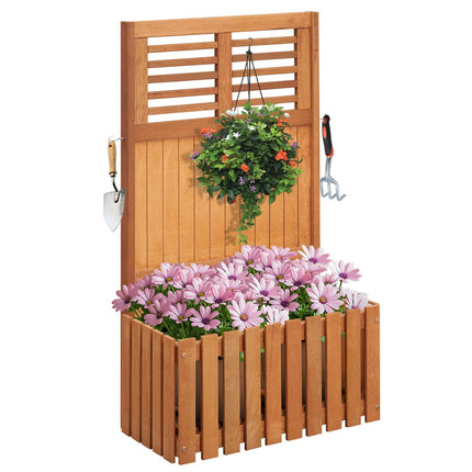 Dreamade Set of 1/2 Raised Garden Bed with Trellis, 41” Wooden Potted Plant Box w/Privacy Screen