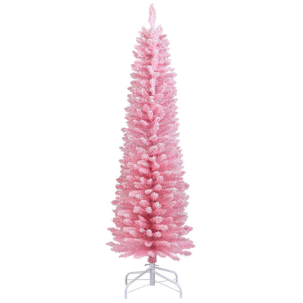 Dreamade 5ft / 6ft Pink Slim Pencil Christmas Tree | Snow Flocked Skinny Xmas Full Tree