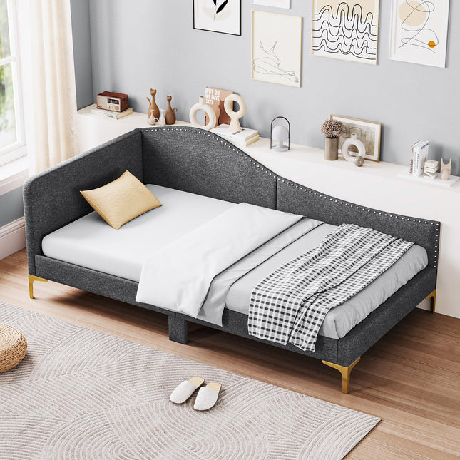 Dreamade Upholstered Daybed, Rivet-Tufted Platform Bed with Headboard