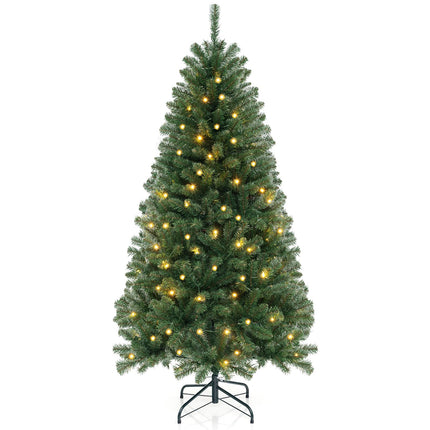 Dreamade 6ft Pre-Lit Christmas Tree, Artificial Hinged Xmas Tree with 200 Warm White LED Lights