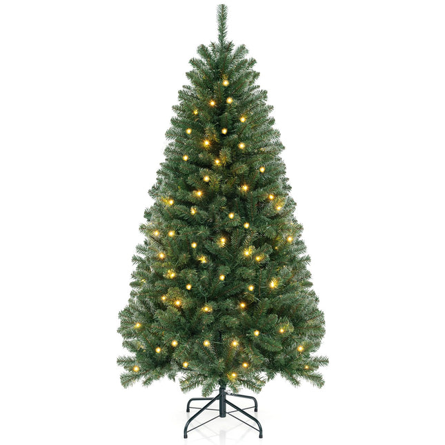 Dreamade 6ft Pre-Lit Christmas Tree, Artificial Hinged Xmas Tree with 200 Warm White LED Lights