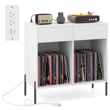 Dreamade Large Record Player Stand with Charging Station