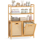Dreamade Double Tilt Out 14 Gal Bamboo Laundry Hamper with 3-Tier Storage Shelf