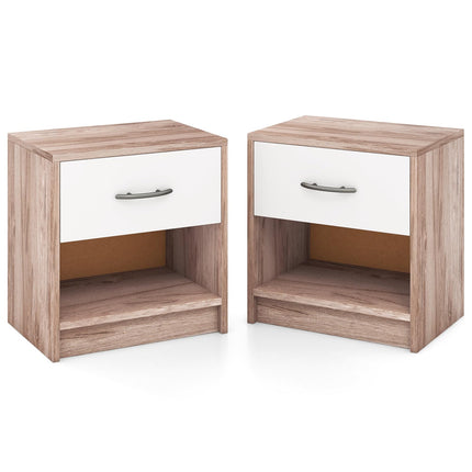 Dreamade Night Stand Set of 1/2 with Drawer, Wood End Table with Open Storage Shelf for Bedroom