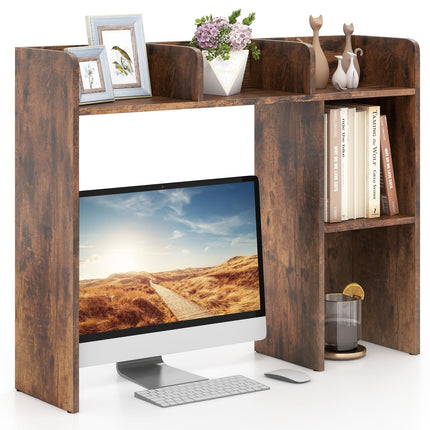 Dreamade Desktop Bookshelf, Wood Desk Hutch Organizer for 27 Inch Computer Monitor