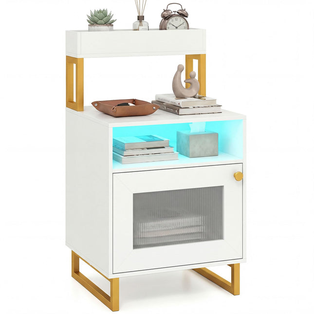 Dreamade Night Stand with LED Lights | Tall Sofa Side Couch End Table w/Top Tray (1/2)