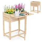 Dreamade Wood Raised Garden Bed w/Folding Drop-Leaf Potting Table