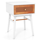 Dreamade Rattan Nightstand, Boho End Side Table with Rattan Decorated Storage Drawer & Solid Wood Legs