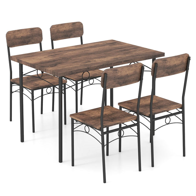 Dreamade Rectangle Kitchen Table and 4 Farmhouse Dining Chairs with Heavy-Duty Metal Frame