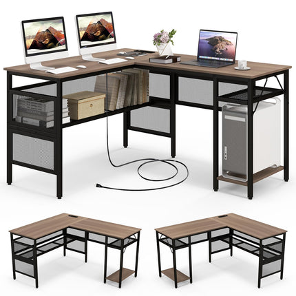 Dreamade L Shaped Desk with Power Outlets & USB Ports
