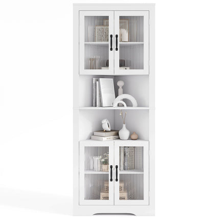 Dreamade 67" Tall Corner Cabinet Space-Saving Triangular Storage Cabinet w/ 4 Tempered Glass Doors