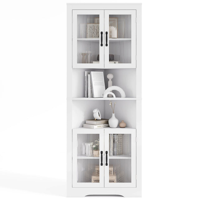 Dreamade 67" Tall Corner Cabinet Space-Saving Triangular Storage Cabinet w/ 4 Tempered Glass Doors