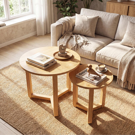 Dreamade Farmhouse Round Nesting Coffee Table Set of 2 Wood Nesting End Tables