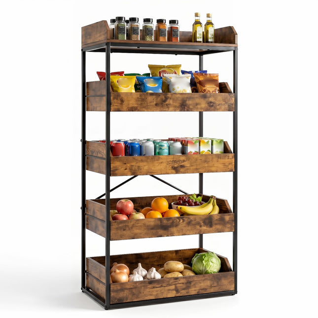 Dreamade 5-Tier Industrial Utility Shelf with 4 Pull-out Drawers & X-Shaped Metal Frame